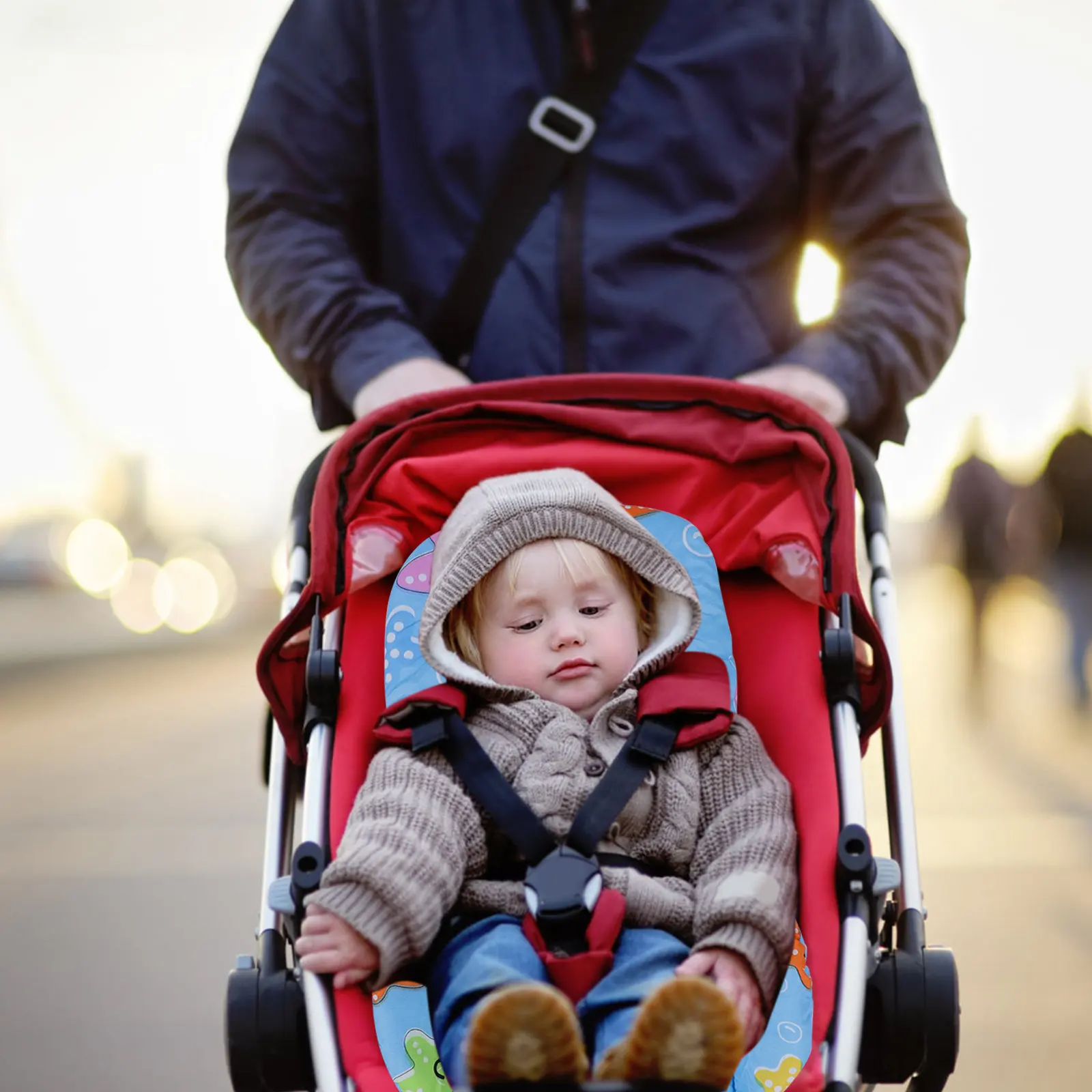 ユニバーサルベビーカーマットソフト肌に優しい通気性のある漫画シートライナー幼児用軽量ヘッドサポートクッション夏用