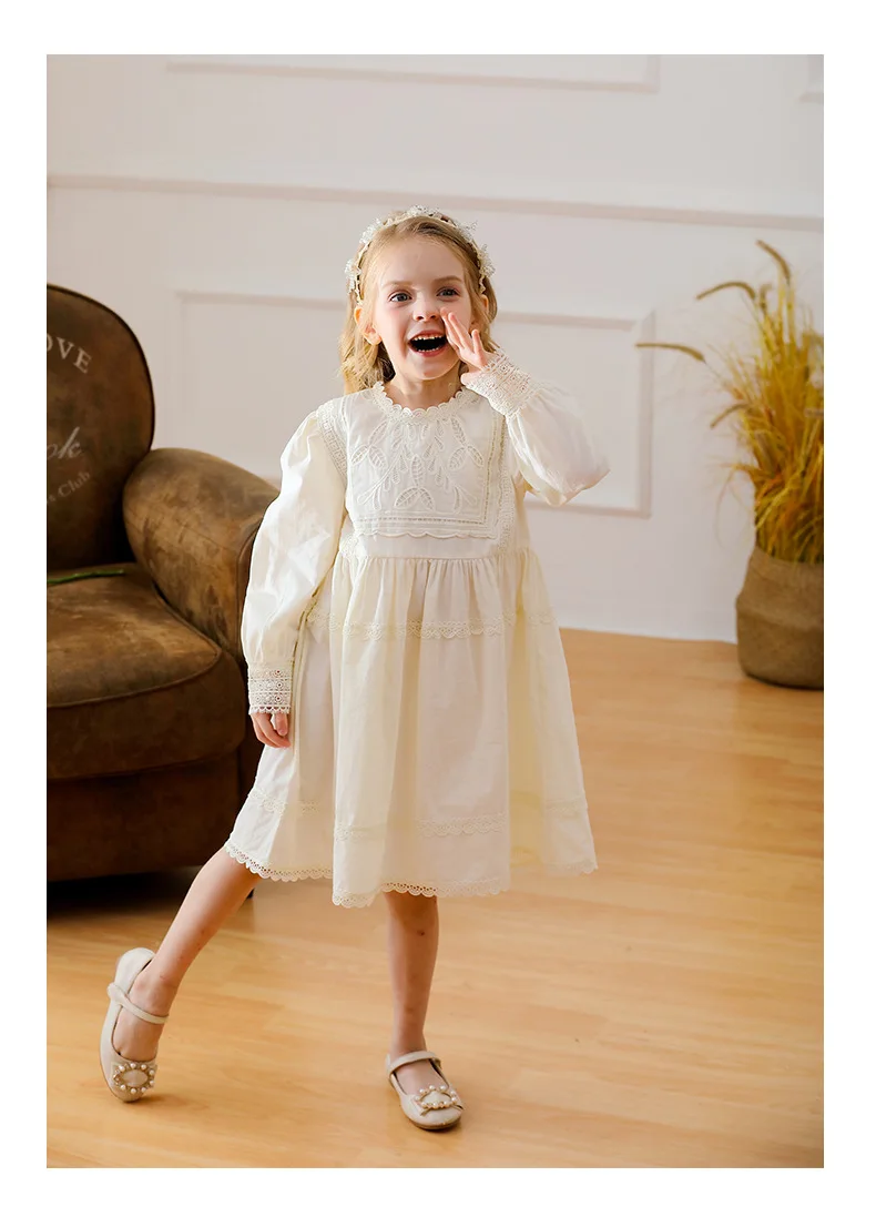 

Girl Cotton Dress Kids Party Birthday Evening Gown Dresses Full Sleeve Lace Princess Spring Autumn High Quality Kids Girl Dress