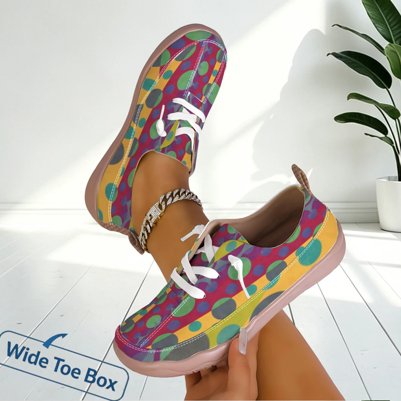 Women Polka Dot Wide Toe Flat Sneakers Light Retro Shoes For Office Leisure Walking