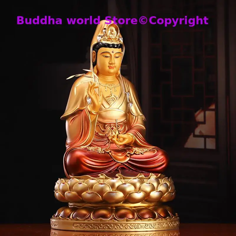 Asia high grade gilding color copper GUAN YIN Buddha statue Guanyin Avalokitesvara God HOME shrine safe good LUCK protection