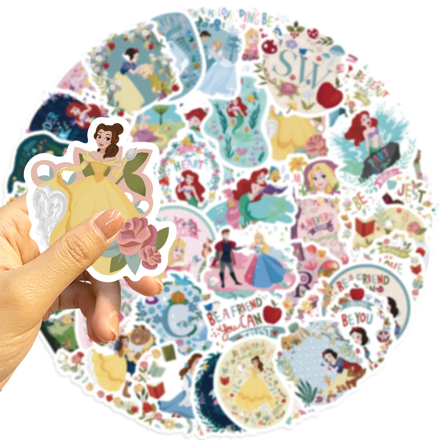 60 Mixed Disney Princess Stickers Cartoon & Anime Waterproof Kids Toy Stickers & Doodles - Suitable for Luggage Decoration