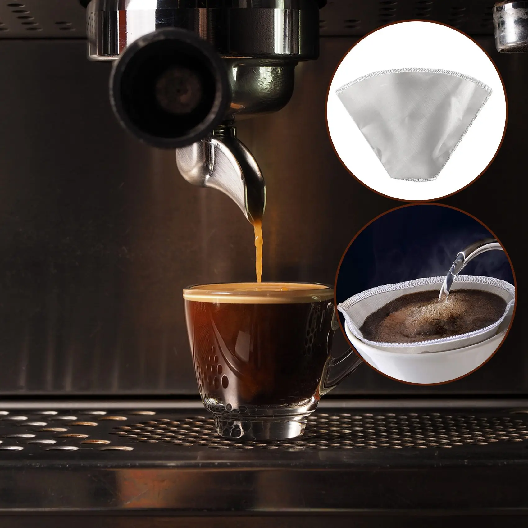 M12K-Reusable Pour Over Coffee Filter Stainless Steel Fine Mesh Coffee Filter Drip Cone Paperless Universal Coffee Filter