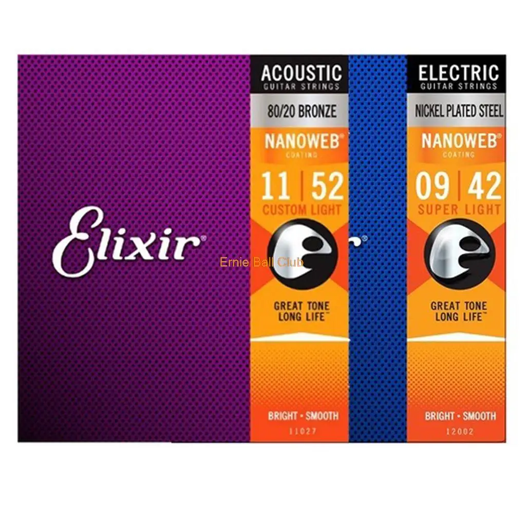 Elixir Nanoweb Juego completo de cuerdas para guitarra acústica/eléctrica 16027 11052 11002 11027 16002 16052 12002 12052