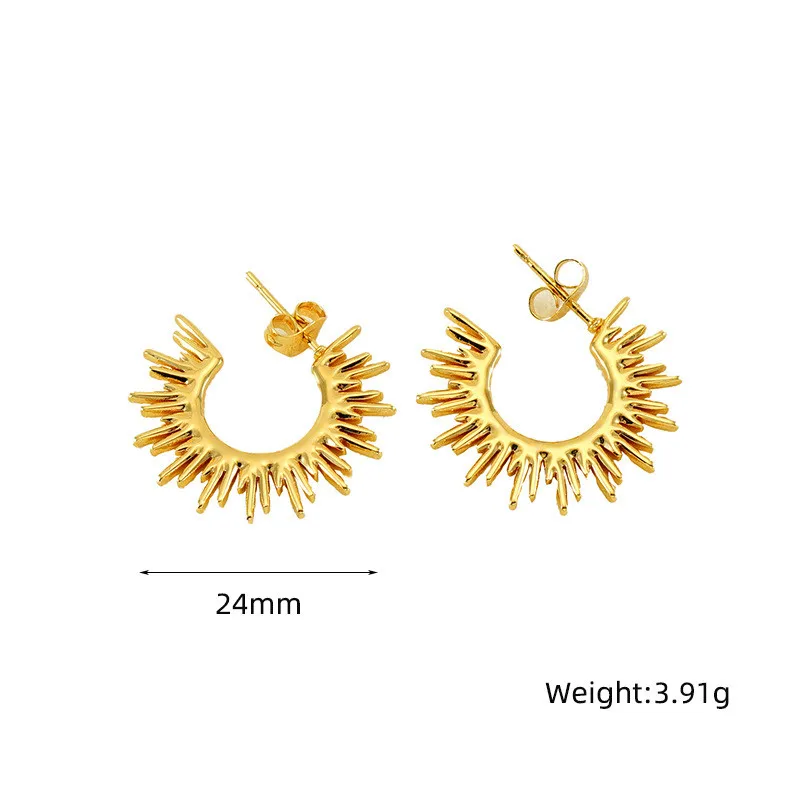 OIMG 316L Stainless Steel Gold Plated Waterproof Punk Fan-Shaped Sunflower Semicircle Stud Earrings For Women Charm Party Gift