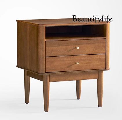 

Solid Wood Bedside Cabinet Retro Domestic Bedroom Two Drawers Storage Organizer Simple Bedside Cabinet