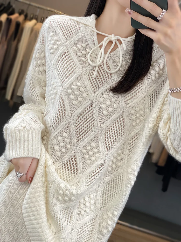 Women\'s Lapel Knitted Cashmere Sweater, High-End, Chic, Slim, Loose, Joker, Casual, Long Sleeve, Bottoming, Autumn and Winter