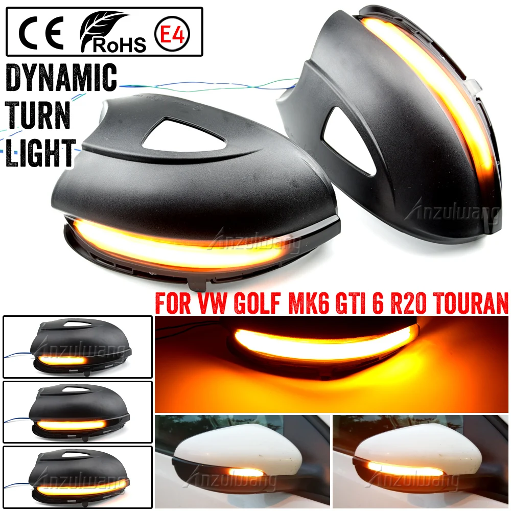 Car Turn signal LED Dynamic side mirror flashing indicator light sequentially For VW Volkswagen Golf MK6 GTI R20 2008-14 Touran