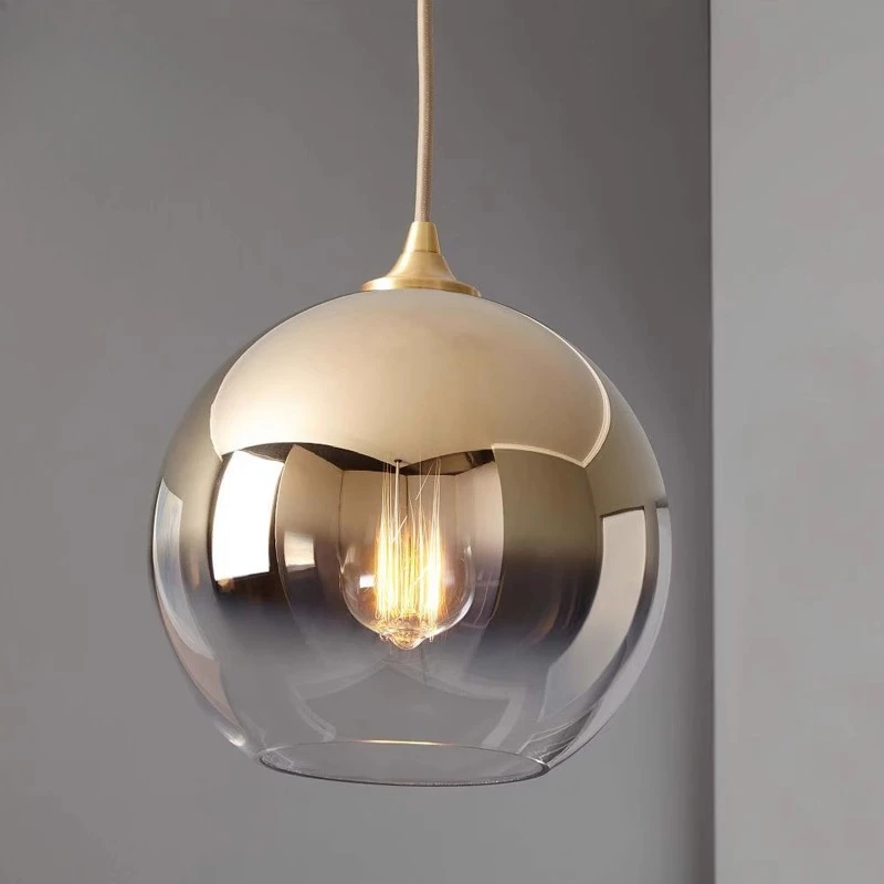 

Nordic modern long hanging line restaurant bedside bar counter kitchen light luxury single head round glass pendant light