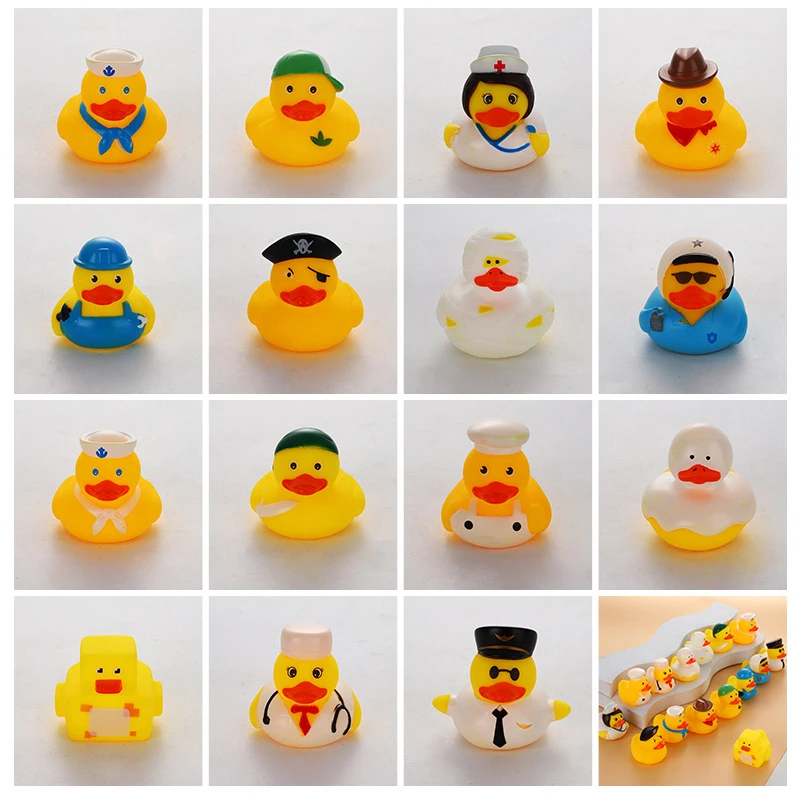 7PCS Rubber Race Fun Educational Musical for Children Squeaky Duck Bath Toys Big Yellow Duck Bathroom Water Bathing Toys