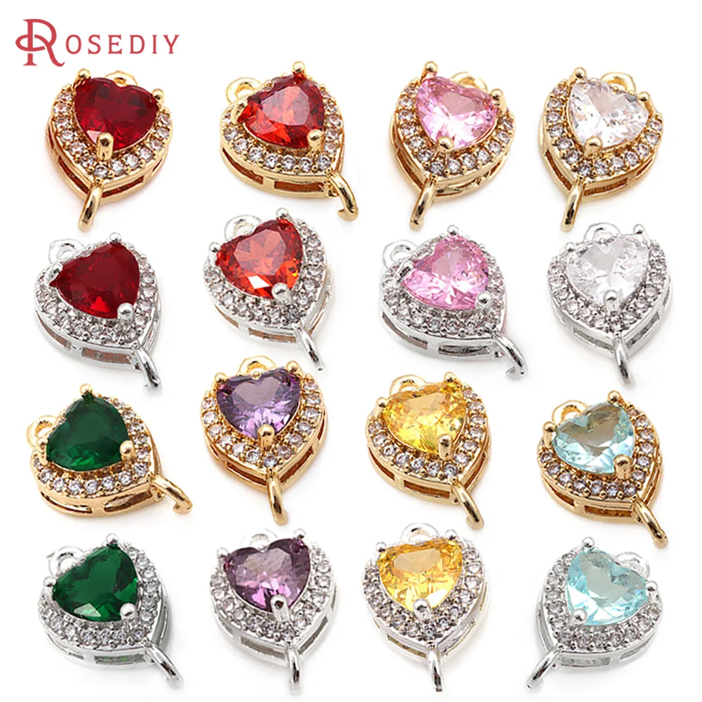 6PCS Brass 2 Holes Heart Connect Charms Pendants High Quality Necklace Earrings Diy Jewelry Accessories Rosediy Official Store