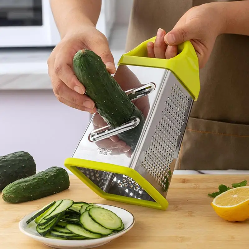 Stainless Steel 4 Sided Blades Household Box Grater Slicer for Fine Medium and Coarse Grate and Slicing Kitchen Tools Manual Che