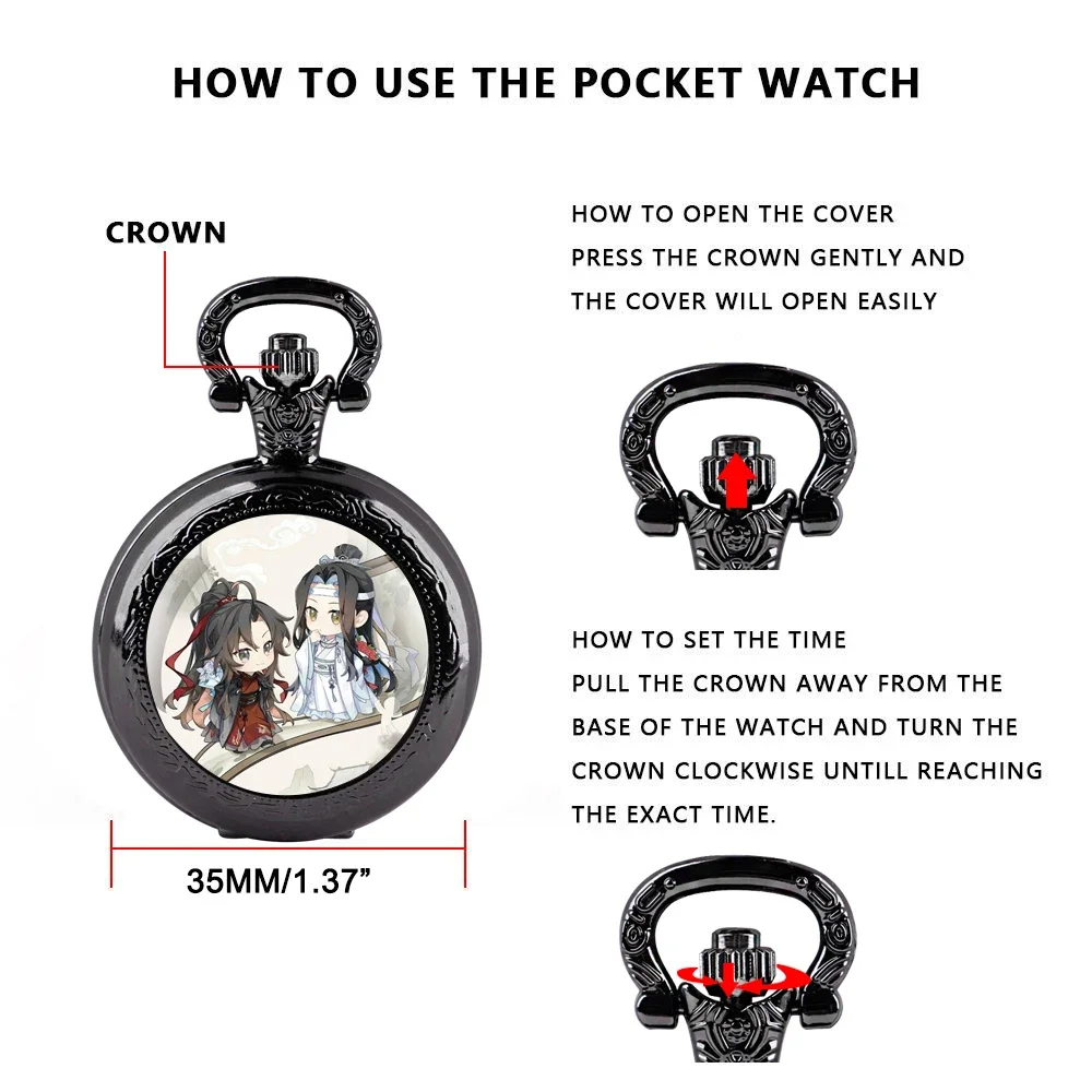 

Cartoon Mo Dao Zu Shi Quartz Pocket Watch Vintage Arabic Numerals Dial Women Pendant Clock Men's Watch Gifts Reloj De Bolsillo
