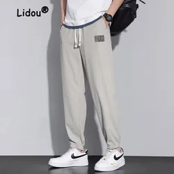 Fashion Thin Summer Ice Silk Pocket Men's Cargo Pants Classic Waist Drawstring Loose Tie One's Feet Street Casual Male Trousers