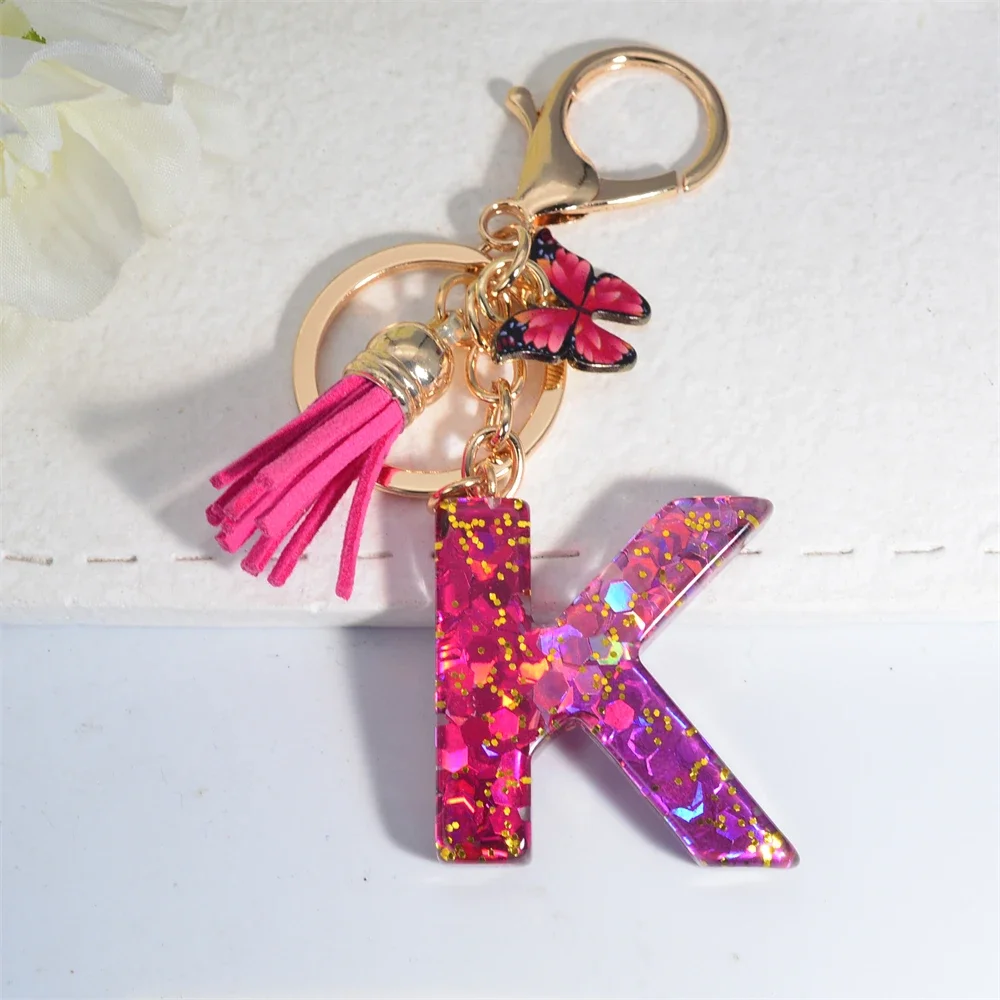 Glitter Purple Sequin 26 Letter Keychain Exquisite A-Z Initials Keyring for Women Purse Bag Ornaments Car Key Holder Accessories view 6
