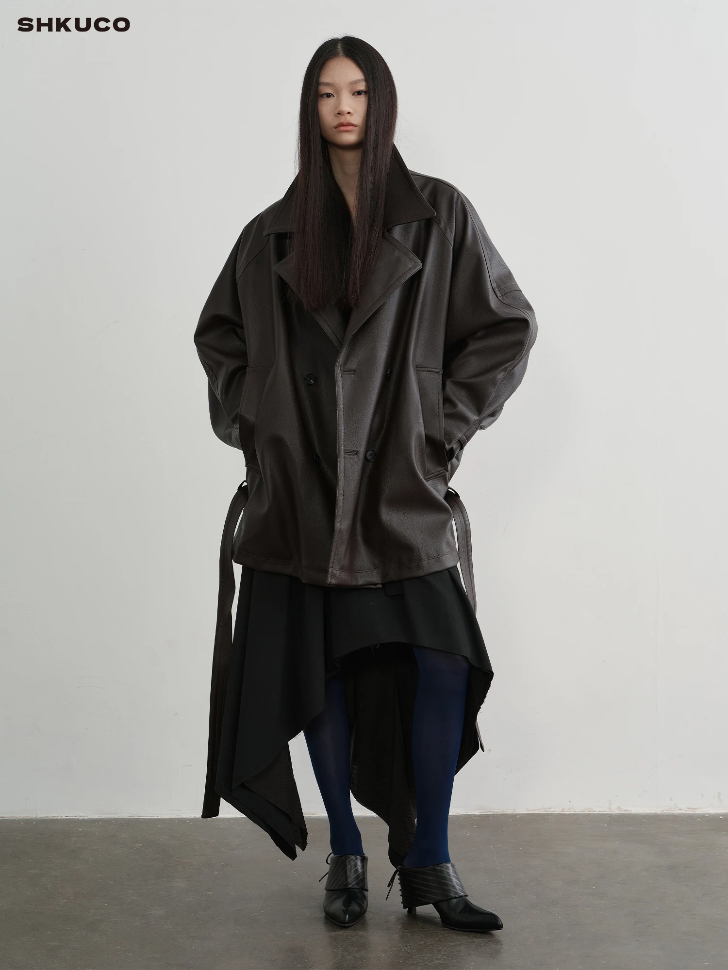 KUCO Retro lage taille losvallende revers leren jas milieuvriendelijk leer lychee-patroon damesmode lentejas