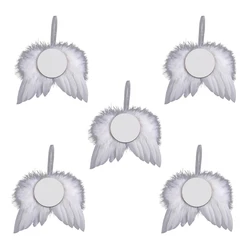 Pack of 5 DIY Sublimation Decoration Valentines Plumages Wing Round Blank Sublimation Pendants Angel Wing Decor C1FC