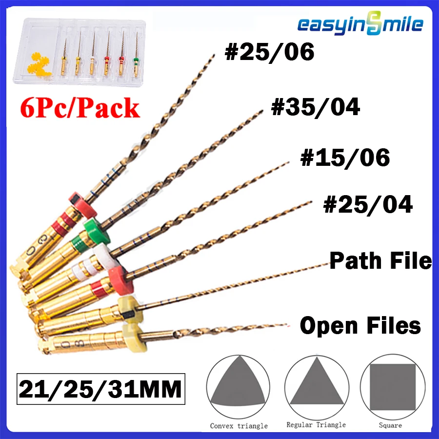 6Pcs Dental Endo Rotary Files Endodontic X3 Pro Gold Taper Limas Rotatorios Flexibles Root Curved Canal Files 21/25/31MM