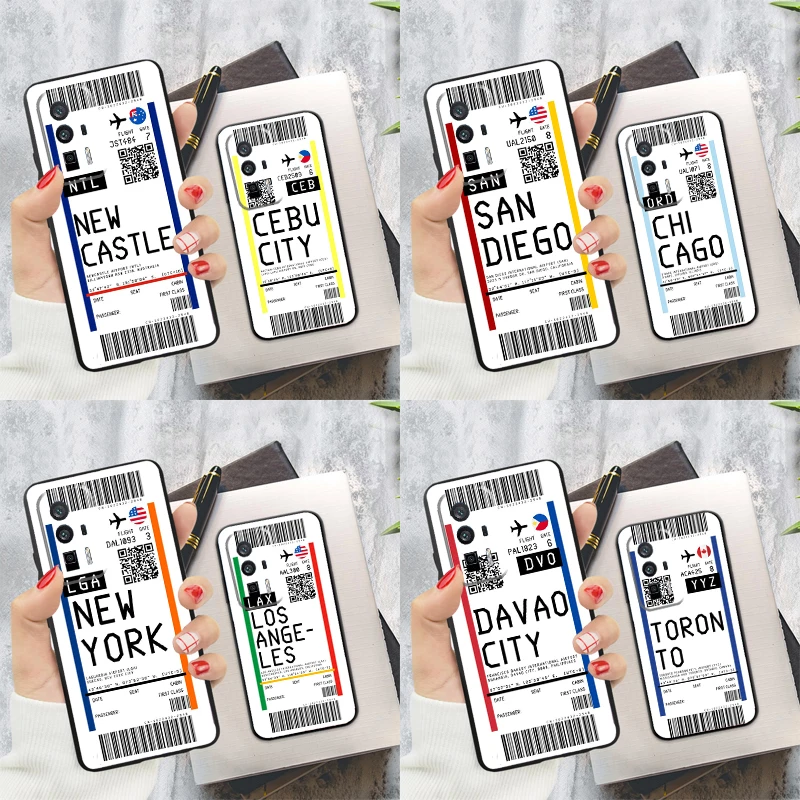 London New York Miami Flight Ticket Case For Xiaomi 14T Pro 13T 12T 11T 13 14 Ultra POCO X6 F6 Pro M6 X3 X5 M5s F3 F5 Cover