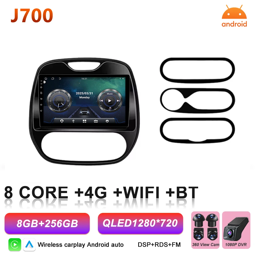 Android 16 Carplay autoradio voor Renault Kaptur Captur Clio Samsung QM3 2013 2014 2015 2016 GPS stereo multimediaspeler BT Wifi