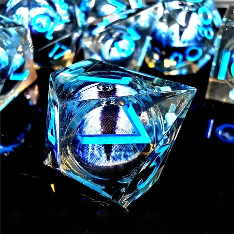 회전하는 롱안 코어가 있는 DnD 레진 주사위 세트, 테이블탑 RPG 및 보드게임에 적합 D20 D12 D10 D8 D6 D4