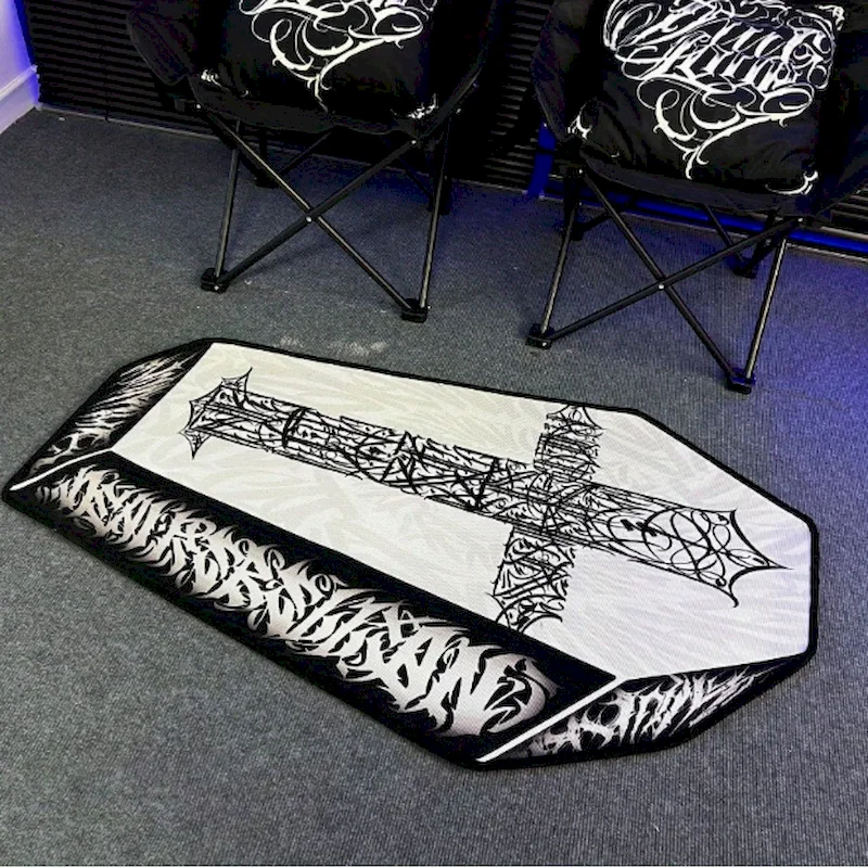 VIKAMA Coffin Shaped Bedside Carpet Gothic Style Anti Slip Soft Carpet Bedroom Living Room Indoor Home Decoration