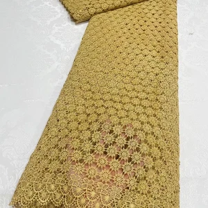 Afrikanische Tulle -Spitze, nigerianischer Stickerei, Baumwollhochzeitsfeier, Goldkleid, Paillistin -Aprikose, hohe Qualität, 5 Hinterhöfe, JL251, 2024 8 Hauptverkäufe Golden Brocada Stoff - №2