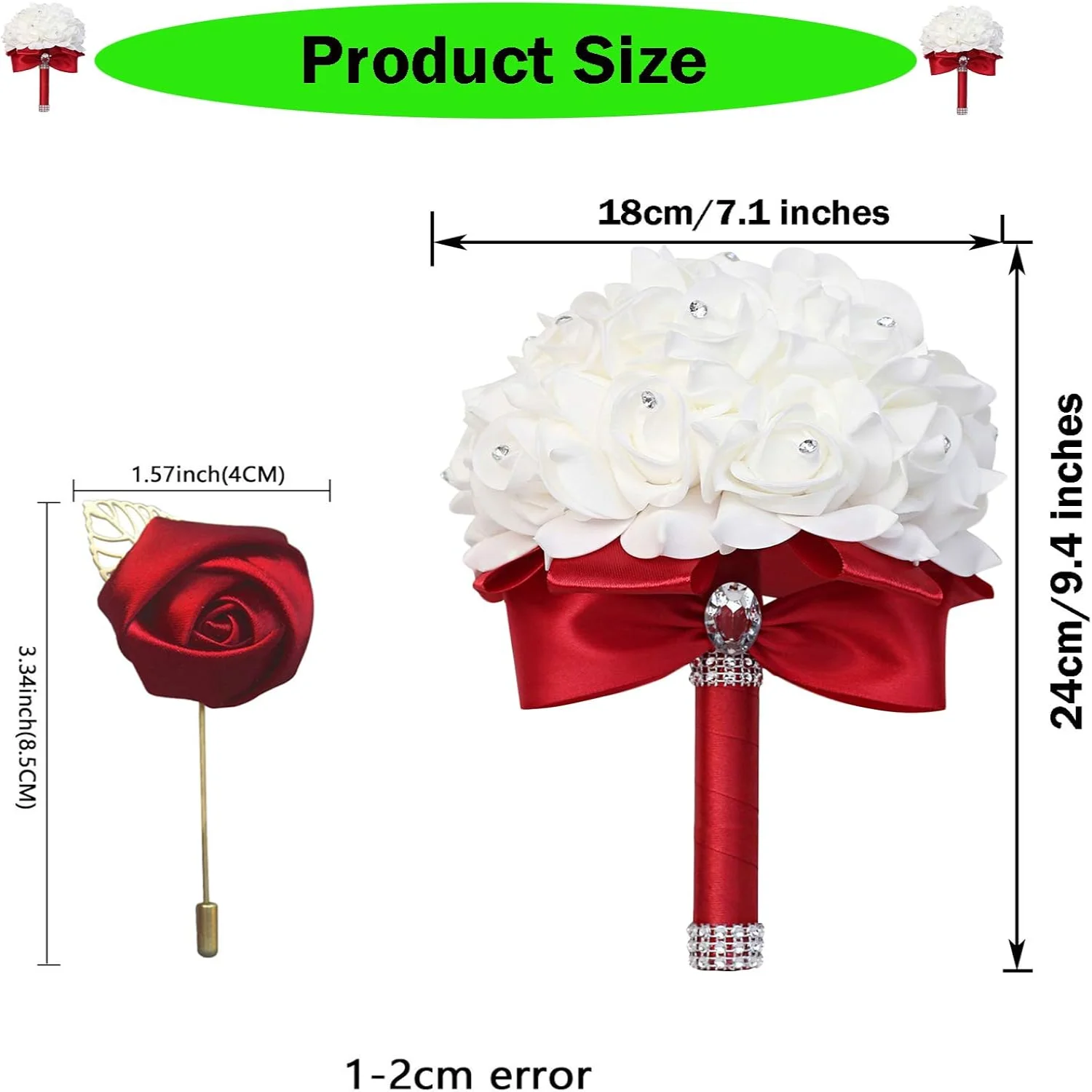 

Artificial Flowers Wedding Bouquet, Faux Roses Bridal Bouquet for Bride and Bridesmaids with Soft Ribbons, Fake Flowers Bride Ha