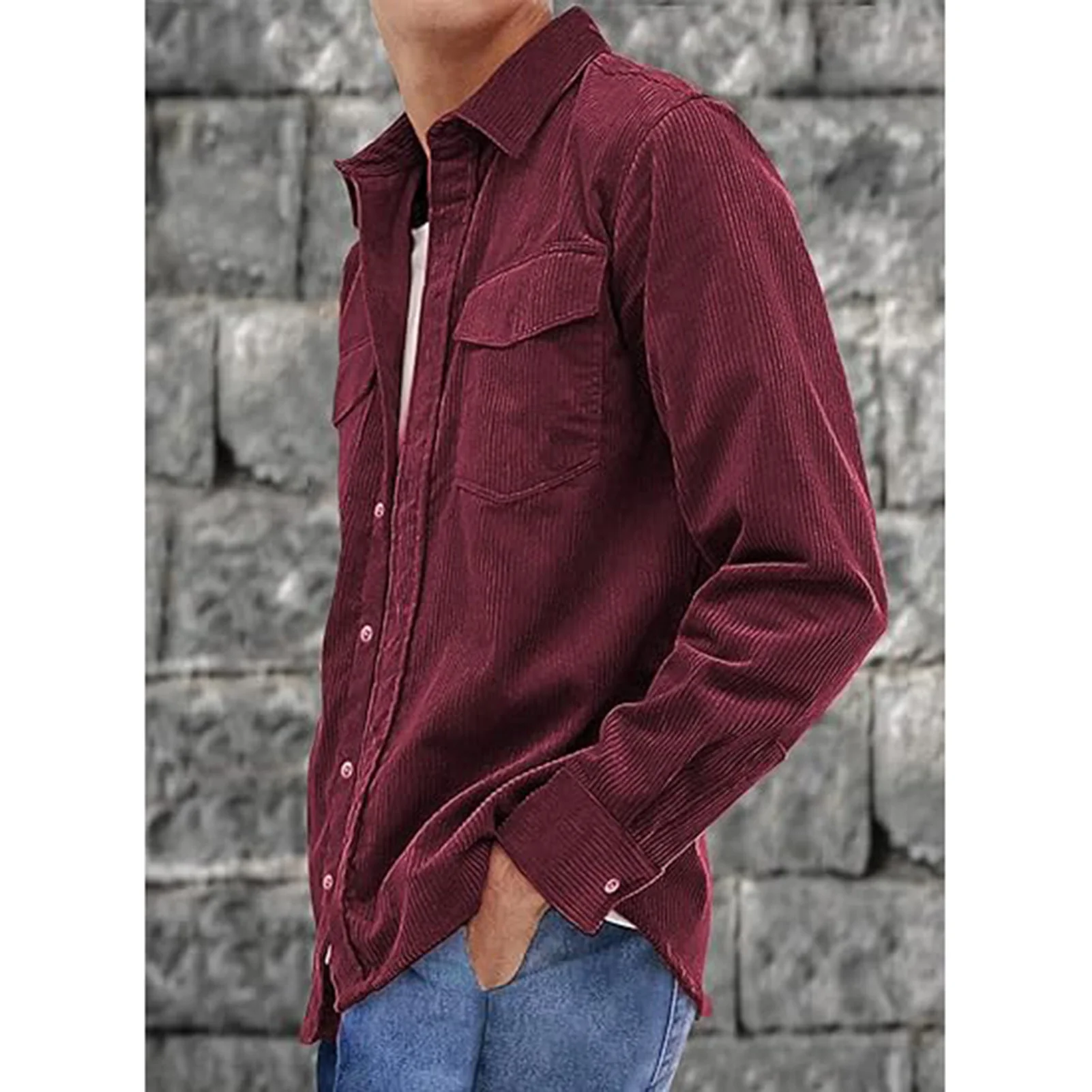 Men's Corduroy Button Down Shirts Long Sleeves Classic Corduroy Shirt Jacket for Holiday Birthday Gift