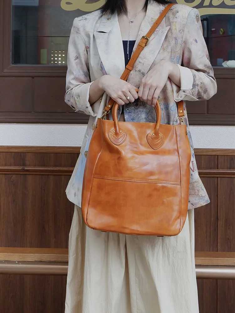 Outdoor designers handmade vegetable tanned cowhide women's tote bag weekend party genuine leather shoulder crossbody bag - view 3