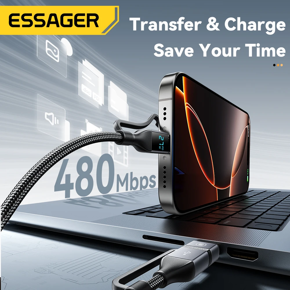 Essager 4 w 1 100W Kabel USB C Cyfrowy wyświetlacz Szybkie ładowanie dla iPhone 16 Huawei Xiaomi MacBook iPad Kabel USB typu C do oświetlenia — zdjęcie produktu 6