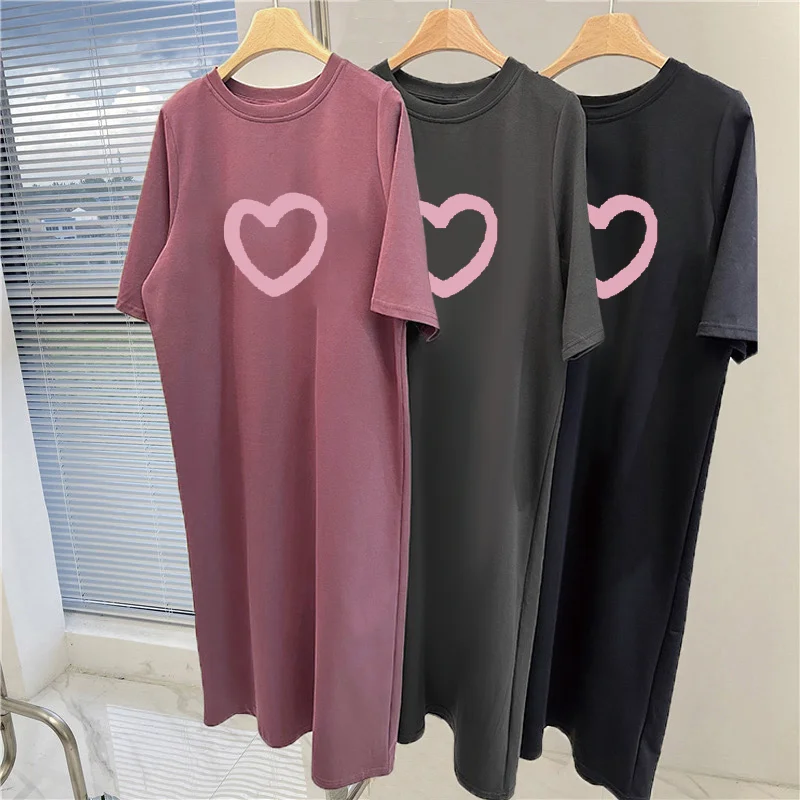 

Summer Korean Love Printing New Trend Loose Short Sleeve Comfortable Women Short Sleeve Dress Large Size