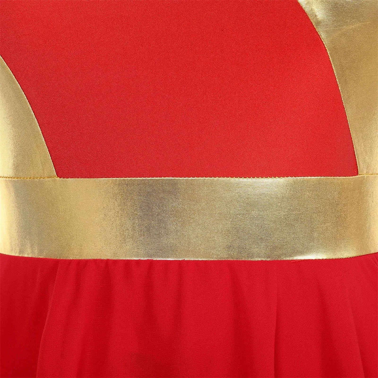 

Women Worship Praise Dance Outfit Metallic Shiny Patchwork 2-piece Costume Sleeveless Irregular Hem Dress Wide Leg Pants Suit