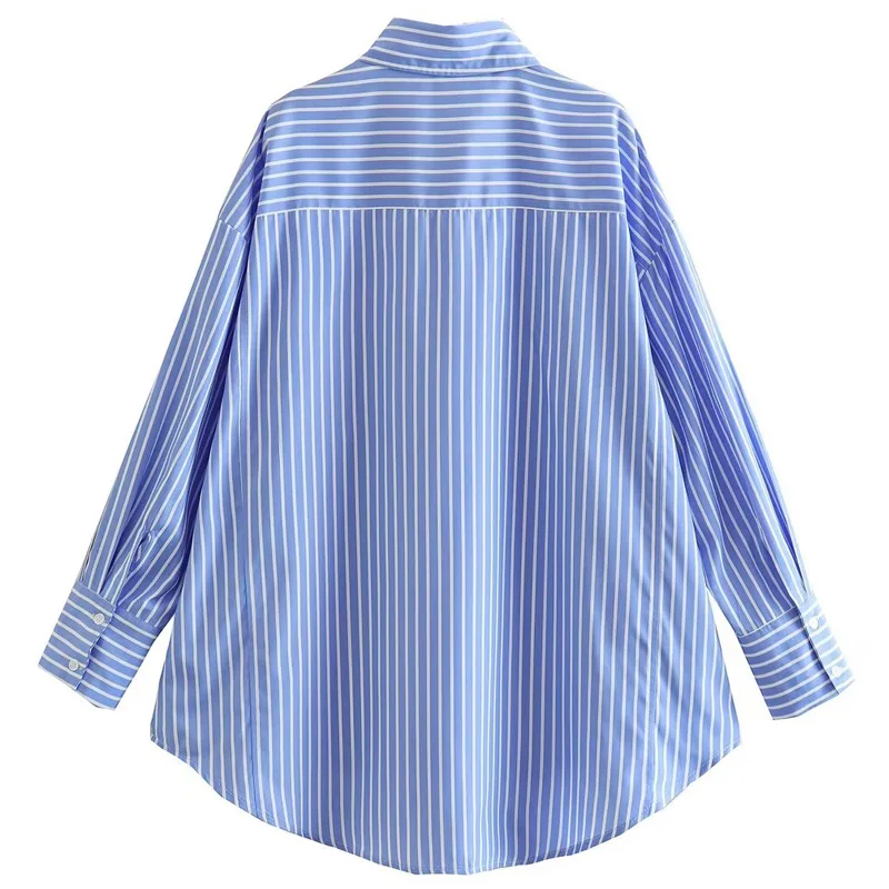 HXAO Women\'s Shirt Striped Loose Fit Shirt Autumn Blue Long Sleeve Top Shirts & Blouses Stylish Women\'s Shirts Office Wear Women