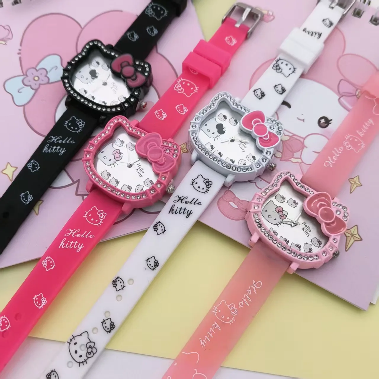 Cartoon Hello Kitty Electronic Watch Children's Cat Head Watch Bow Quartz Student Party Kids Girls Gifts Birthday Present