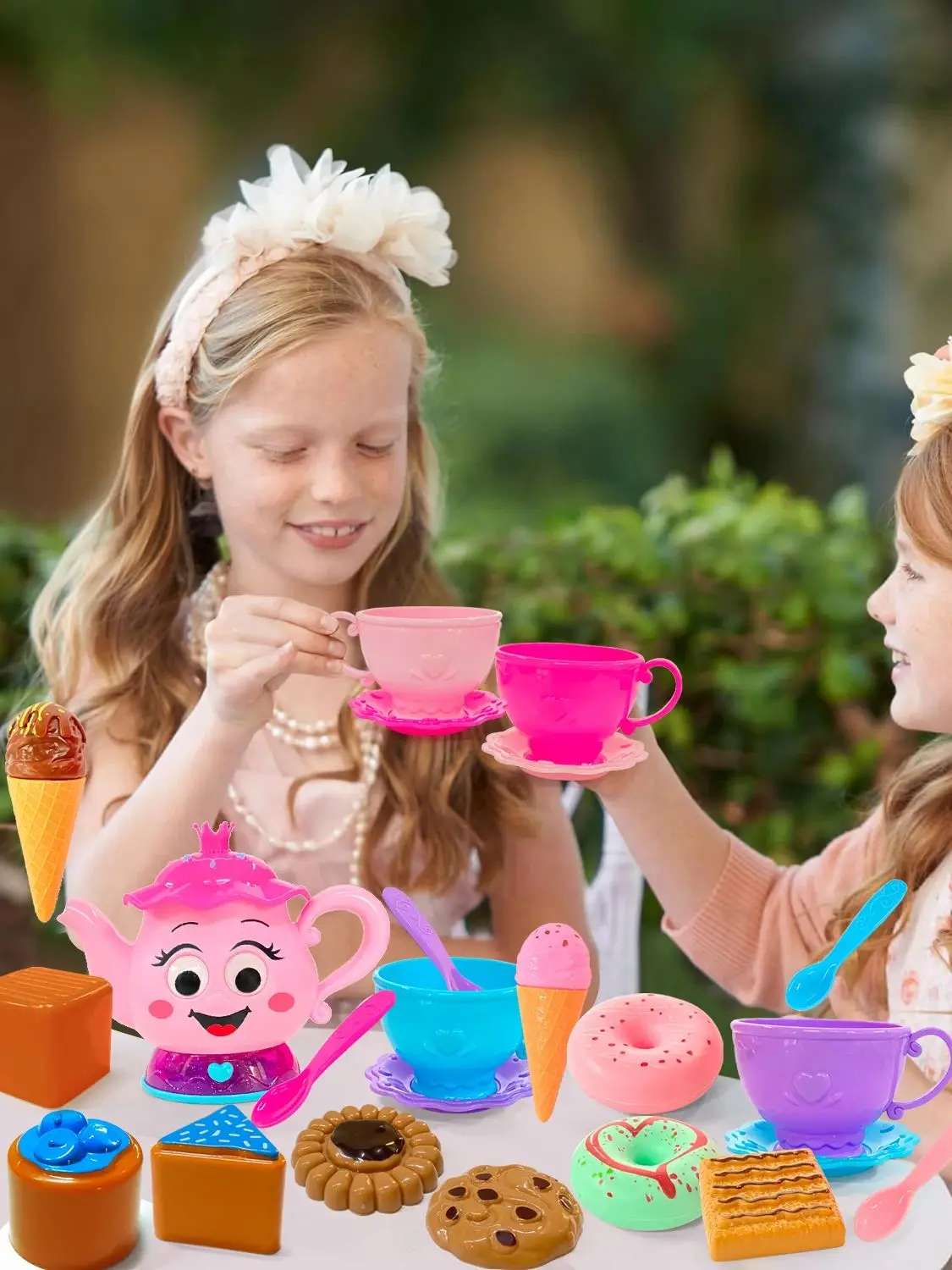 23 PCS Tea Party Set for Toddler Little Girls 3-5 with Teapot Tea Cup Music & Light Play Food Toy Kitchen Accessories for Kids