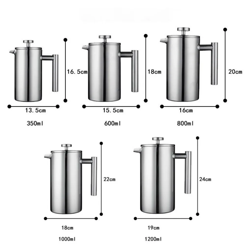 Praska francuska 350/600/800/100ml dzbanek do parzenia kawy ze stali nierdzewnej podwójne ścianki izolowane dzbanek do parzenia kawy