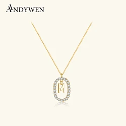 ANDYWEN 925 Sterling Silver Gold Clear Zircon CZ Alphabet 26 Letter A-Z Pendant Long Chain Necklace Women Initial Choker Jewelry