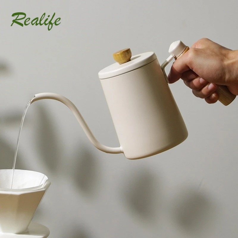 

Realife Hand Made Coffee Pot Made Of 304 Stainless Steel With A Slender Spout And Solid Wood Handle 600ml For Household Use 2024