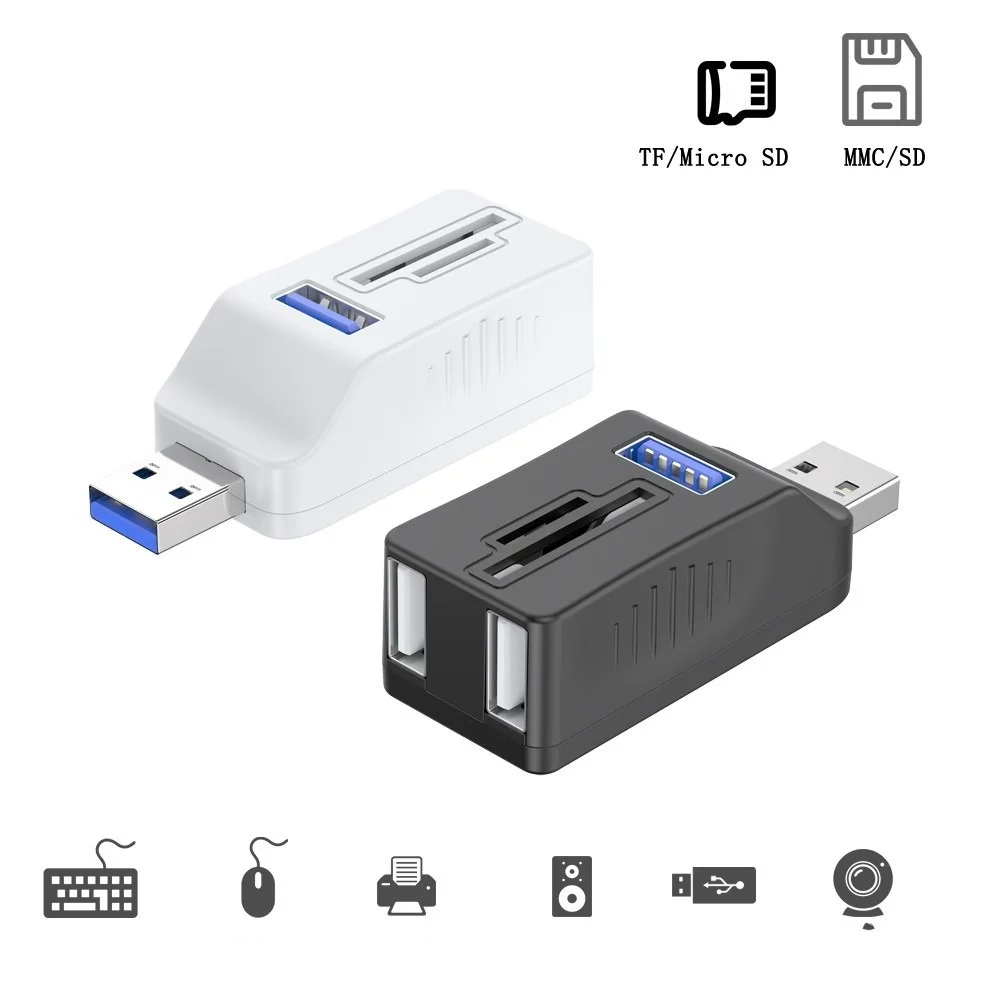 

USB 3.0 хаб на 5 портов с картридером TF/Micro SD/MMC, USB-разветвитель/удлинитель для клавиатуры, мыши, камеры, дисков, конвертер