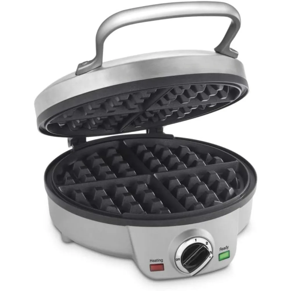 Mini Belgian Waffle Maker, Round Mini Waffle Iron, 6-setting adjustable browning control, Silver, Non-Stick Cooking Surface