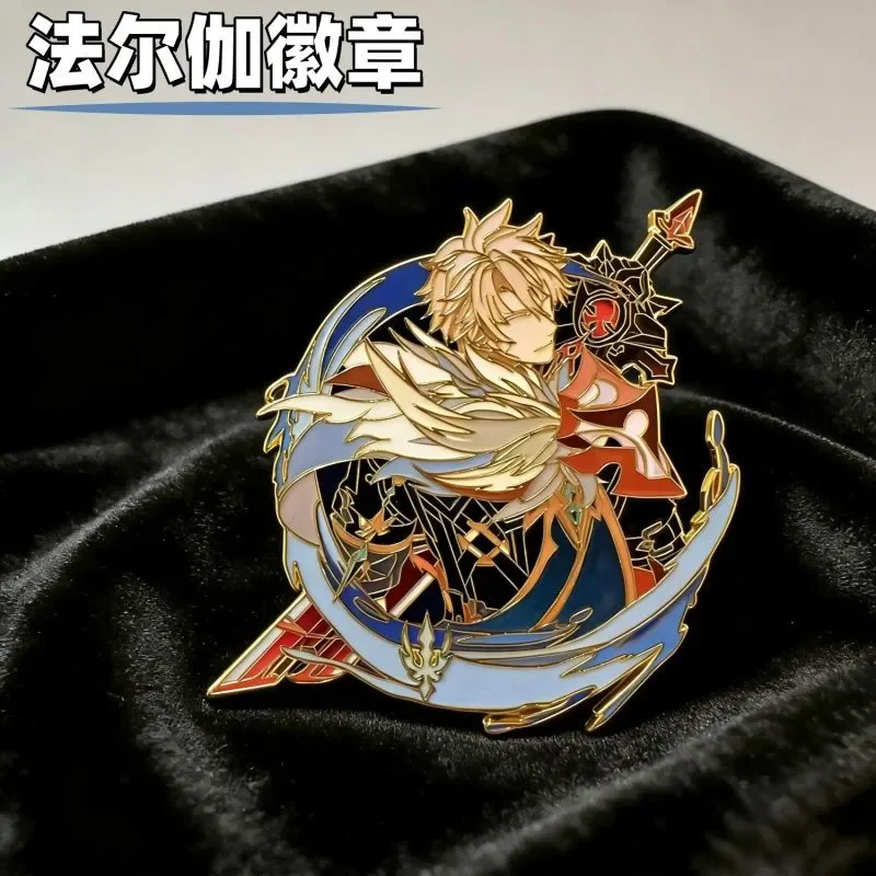 Insignia Metálica Kawaii de Varka de Genshin Impact, Broche Coleccionable, Pin para Mochila, Accesorio de Cosplay de Anime, Regalo para Halloween
