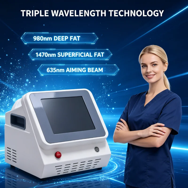 Triple Wavelength Diode Laser Lipolysis 980/1470/635nm Fat Dissolving & Skin Lifting Non Invasive Body Contouring CE Certified