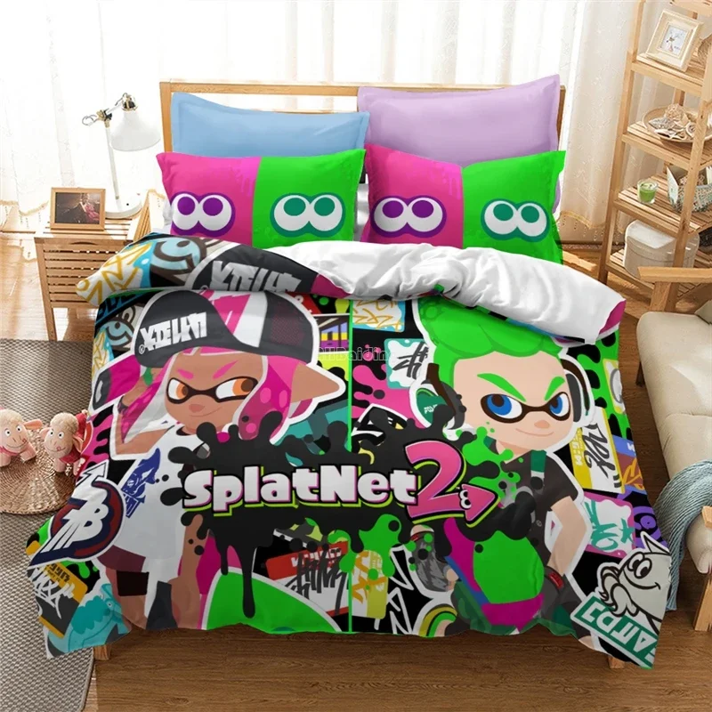 Popular Splatoon 2 3d Bedding Set Queen King Single Double Duvet Cover Set Pillowcase Children Cartoon Quilt/Blanket Cover Sets