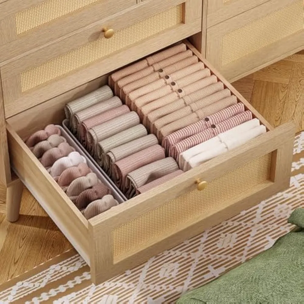 Commode en rotin à 7 tiroirs de style Boho pour chambre à coucher, commode en bois naturel, organisateur de placard