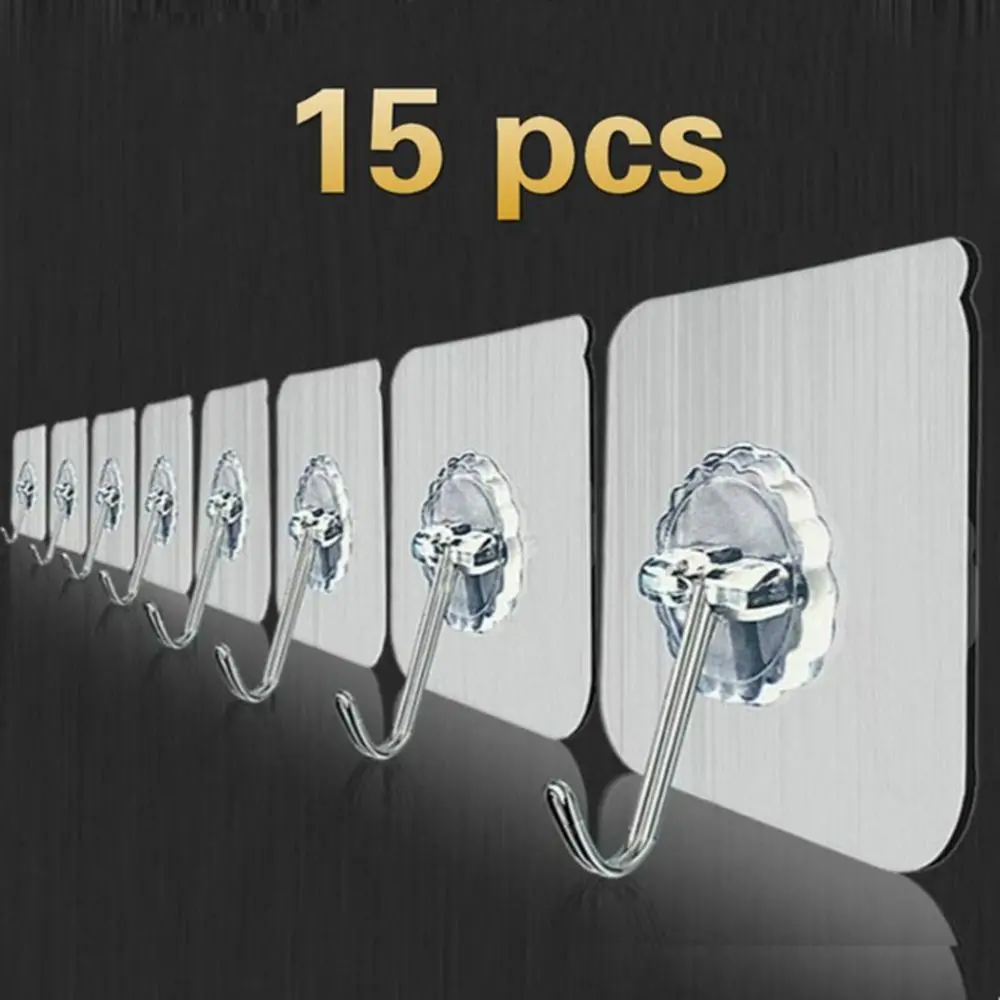 15Pcs New Home Bathroom Sucker Non Trace Hooks Wall Hanger Sticky