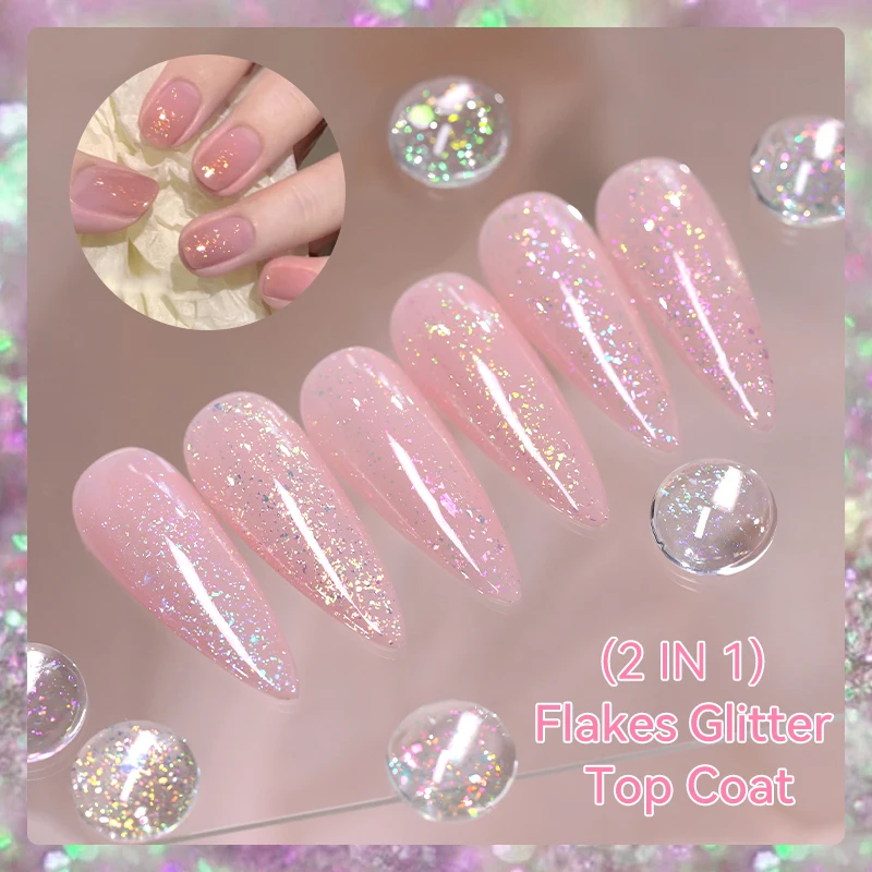 LILYCUTE Flakes Блестящее верхнее покрытие 2IN1 Цветной гель-лак для ногтей Хамелеон Фольга с блестками Soak Off УФ-гель Маникюрная основа Верхний гель