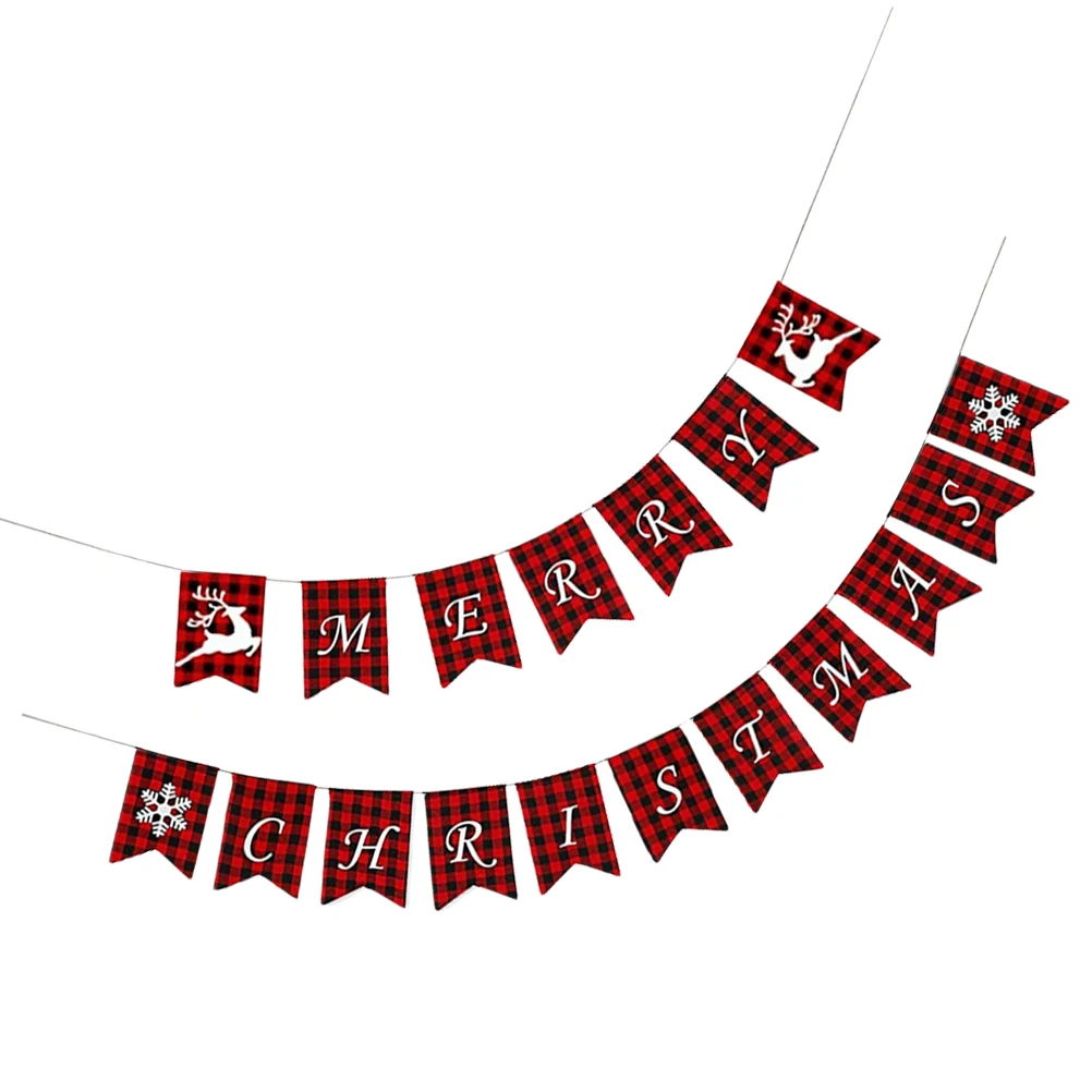 

1Set Christmas Decorative Banners Cotton Cloth Festive Party Wedding Home Decoration Red Black Reindeer Pattern String Flags