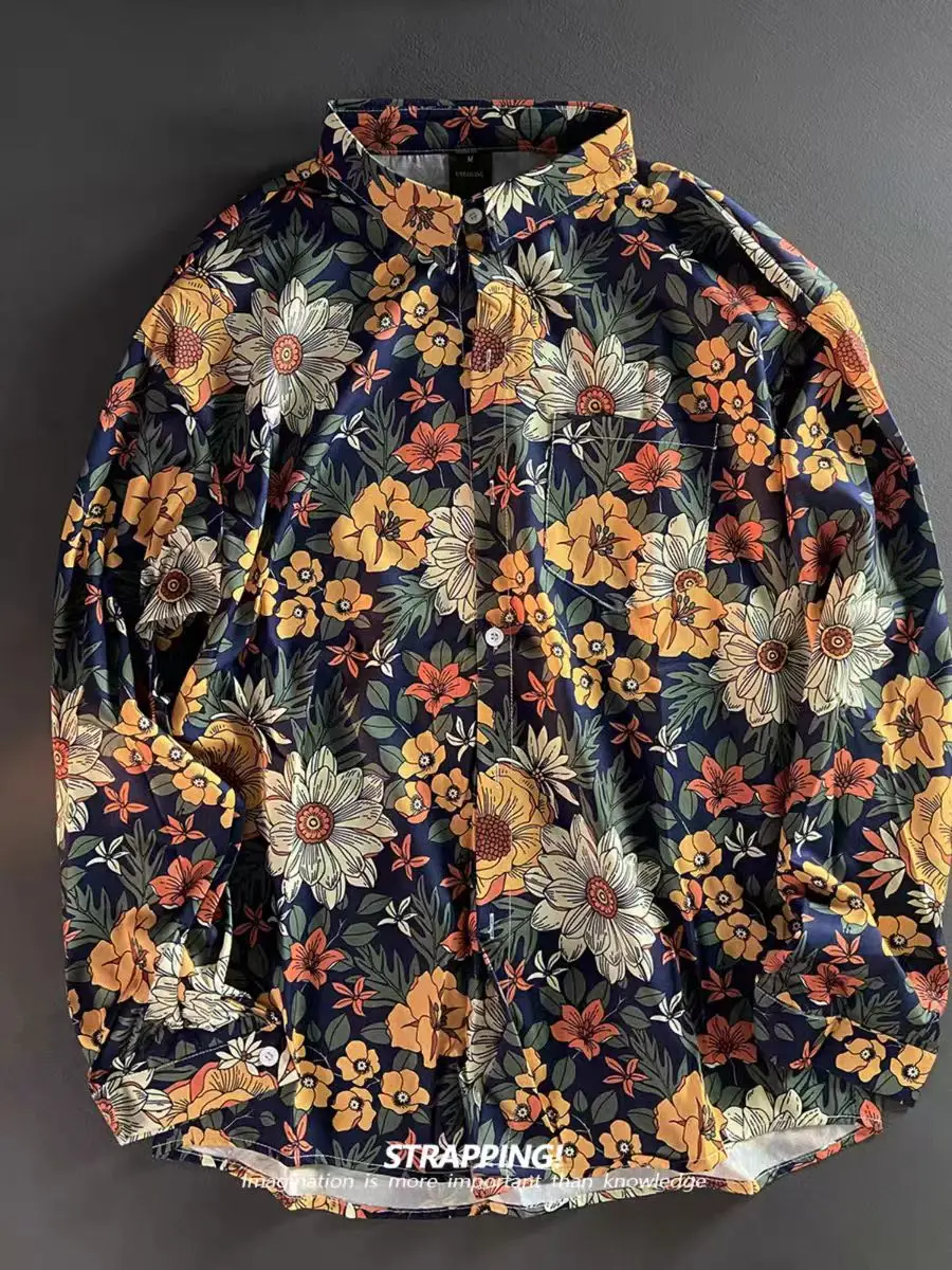

Men's Shirts Floral Pattern Printed Blouse Button Up Lapel Long Sleeve Coats Arty Retro Unisex Tops Vintage Temperamental Autumn