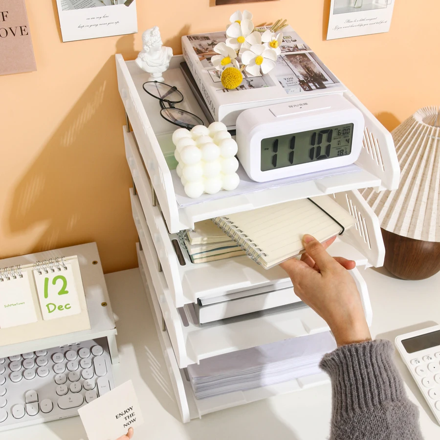 File Rack Desktop Storage Rack Four-Layer Storage File Rack Storage Rack Multi-Functional Storage File Basket File Seat Multi-Layer File Storage Rack Organizer Rack Office Special File Tray