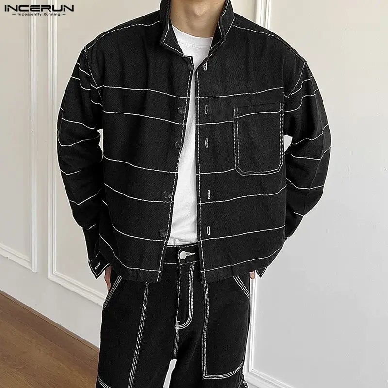 

INCERUN Мужская рубашка в стиле пэчворк с лацканами и длинными рукавами на пуговицах Мужская одежда Свободная уличная одежда в корейском стиле Модные повседневные мужские топы Рубашки